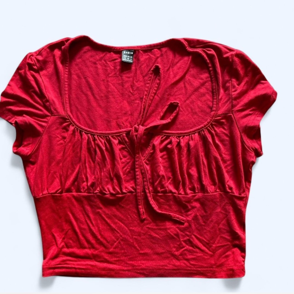 Vibrant Red Ruched Tie Front Blouse
